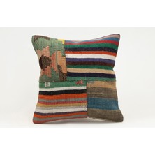 Kilim Wholesale El Yapımı Kilimden Yapılmış Vintage Kırlent Kılıfı, Yün, 40X40 cm