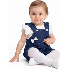 Bebegen Kız Bebek Beyaz Laci Cepli Fiyonklu Kot Salopet Takım
