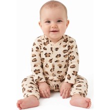 Bebegen Kız Bebek Leopar Desenli Çıtçıtlı Manşetli Tulum
