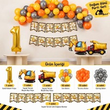 Çavuş E-Ticaret Inşaat Temalı Iş Makinesi Konseptli Doğum Günü Parti Seti,kepçe,kamyon Folyo Balon Seti,inşaat Temalı Balon Zinciri Seti,1 Yaş Doğum Günü