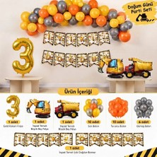 Çavuş E-Ticaret Inşaat Temalı Iş Makinesi Konseptli Doğum Günü Parti Seti,kepçe,kamyon Folyo Balon Seti,inşaat Temalı Balon Zinciri Seti,3 Yaş Doğum Günü