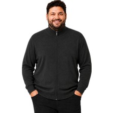 Erkek Büyük Beden Antrasit Fermuarlı Dik Yaka Pamuklu Hırka 3xl-4xl-5xl-6xl