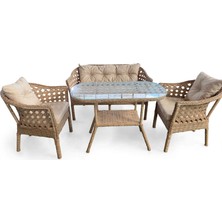 Alle Garden Mini Çay Seti 4 Kişilik Capicino Kuş Yuvası Örgü Rattan Balkon Takımı Masalı 2+1+1 Bahçe Teras Veranda Oturma Grubu