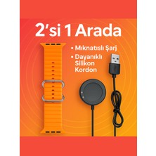 Hiltech T700 T500 Plus Mıknatıslı Akıllı Saat Şarj Aleti Cıhazı & Ocean Silikon Kordon