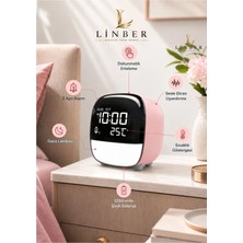 Linber Çok Fonksiyonlu LED Masa Saati 1200 Mah Şarjlı, 3 Alarmlı,dokunmatik Gece Lambalı ve Sıcaklık Göstergeli