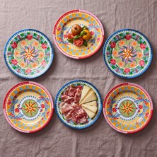 Baci Milano Dolce Far Niente Mavi ve Pembe Renkli Karışık 6 Parça Melamin Servis Tabağı 28 cm