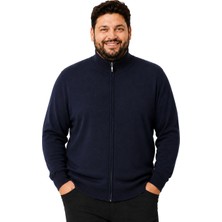 Erkek Büyük Beden Lacivert Fermuarlı Dik Yaka Pamuklu Hırka 3xl-4xl-5xl-6xl