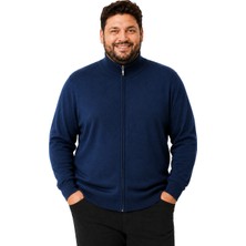 Erkek Büyük Beden Indigo Fermuarlı Dik Yaka Pamuklu Hırka 3xl-4xl-5xl-6xl