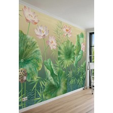 Dreamwall Lotus Çiçekleri, Büyük Yapraklar ve Su Motifli Tek Parça Tekstil Duvar Kağıdı
