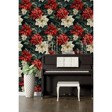 Dreamwall Kırmızı ve Krem Atatürk Çiçeği Motifli Tek Parça Tekstil Duvar Kağıdı