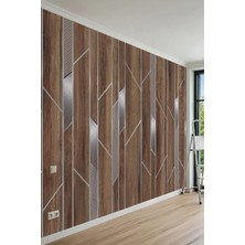 Dreamwall Modern Ahşap Silver Geometrik Panel Desenli Tek Parça Tekstil Duvar Kağıdı