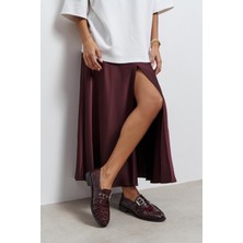 Nişantaşı Shoes Lavio Bordo Su Yolu Kroko Hakiki Deri Toka Detay Düz Taban Kadın Loafer Ayakkabı