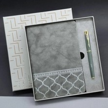 Pileli Store Kutulu Deri Defter Roller Kalem Set