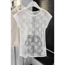 Makent Moda Beyaz Dantel Bluz
