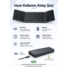 Linber Siyah Katlanabilir Bluetooth Klavye 81 Tuşlu Sayısal Tuş Takımlı Şarjlı Kablosuz Klavye Tablet Telefon ve Laptop Uyumlu.