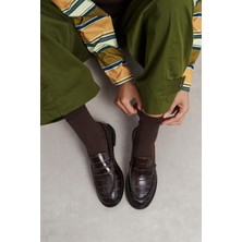 Nişantaşı Shoes Vega Kahve Su Yolu Kroko Hakiki Deri Düz Taban Kadın Loafer Ayakkabı