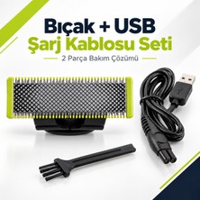 Supervac Philips Oneblade QP1424 QP2724 QP2734 QP2824 QP2834 Uyumlu Yedek Bıçak ve USB Şarj Kablosu Seti