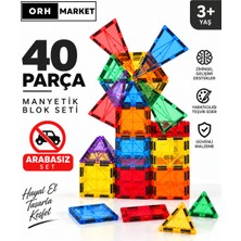 ORH MARKET 40 Parça Büyük Boy 7.5cm Manyetik Blok Seti | Güçlü Mıknatıslı Zeka Geliştirici Oyuncak