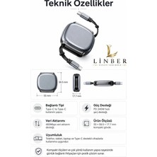 Linber 240W Type-C To Type-C Gri Teleskopik Şarj ve Veri Kablosu, Geri Sarılabilir Mini Tasarım, Kademeli Uzunluk Ayarı,taşınabilir Hızlı Şarj Kablosu