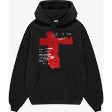 Sekizbiraltı Life Is Too Short Baskılı Siyah Oversize Unisex Hoodie