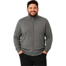 Erkek Büyük Beden Füme Fermuarlı Dik Yaka Pamuklu Hırka 3xl-4xl-5xl-6xl
