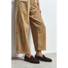 Nişantaşı Shoes Tony Bitter Kahve Süet Deri Düz Taban Kadın Loafer Ayakkabı