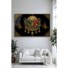Parıltı Yayınları Modern Osmanlı Devlet Arması Gold Detaylı Yatay Dekoratif Cam Tablo