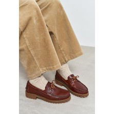 Nişantaşı Shoes Janga Taba Mat Deri Kalın Taban Bağcık Detay Kadın Ayakkabı