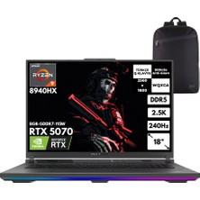 Asus Rog Strix G18 Ryzen 9-8940HX 48 -Gbddr5 2 Tbssd RTX5070 (8GB-GDDR7-115W) 18" Wqxga 240Hz Windows 11 Home + Hmf Sırt Çantası G814PP-S9002HMF31
