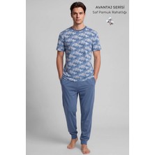 Mısırlı Erkek Pamuklu Animal Desenli Pijama Takım Mavi
