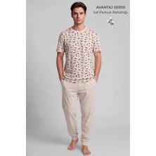 Mısırlı Erkek Pamuklu Animal Desenli Pijama Takım Açık Bej