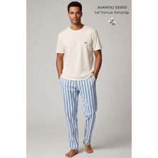 Mısırlı Pamuklu Kısa Kollu Pijama Takım Beyaz-Mavi