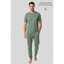 Mısırlı Pamuklu Kısa Kollu Pijama Takım Çağla Yeşili