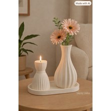 Belirtilmemiş Oval Tepsili Dekoratif Set – Vazo & Mumluk(Çiçek Dahil Değildir)