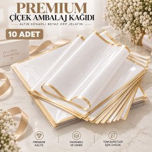 Flora Ambalaj Lüks Altın Kenarlı Beyaz Çiçek Buket Kağıdı Mat Opp Su Geçirmez Ambalaj Kağıdı - 54.5 CMX54.5 cm - 10 Adet