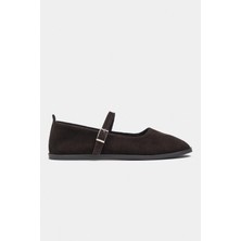 Nişantaşı Shoes Jade Bitter Kahve Süet Deri Toka Detay Düz Taban Kadın Babet