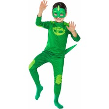 Pj Masks Pijamaskeliler Kertenkele Çocuk Kostüm Tulum + Maskeli Set Yeşil Renk Erkek Çocuk İçin