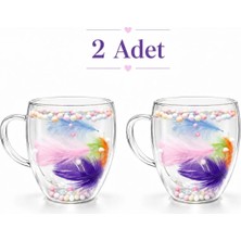 Zürih Collection 2 Adet Tüylü Çift Cidarlı Kupa Hediyelik Cup 350 ml Çift Cidarlı Çay Bardağı Kahve Kupası