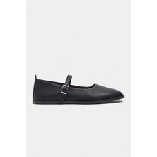 Nişantaşı Shoes Jade Siyah Mat Toka Detay Düz Taban Kadın Babet