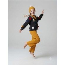 Yami Kids Kız Çocuk Ponponlu Siyah Triko Hırka&kolsuz Iç Badi&triko Pantolon&bere 4'lü Takım