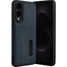 Bezos Samsung Galaxy S25 Uyumlu Edge Sara Kartvizitli Deri Kılıf - Lacivert