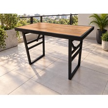 Metal Çerçeveli Suntalam Siyah Ayak  Bahçe Mobilyası Masası Sehpası 93X55CM