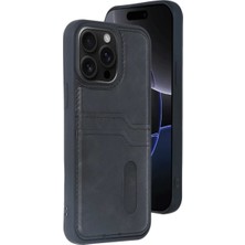 Bezos Apple iPhone 14 Pro Max Uyumlu Kılıf Sara Kartvizitli Deri Kılıf - Siyah
