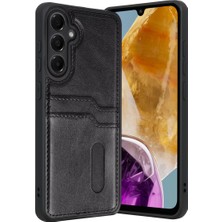 Bezos Samsung Galaxy M15 Uyumlu Sara Kartvizitli Deri Kılıf - Siyah