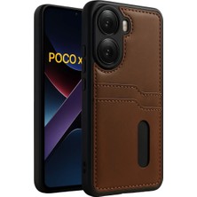 Bezos Xiaomi Poco X7 Pro Uyumlu Kılıf Sara Kartvizitli Deri Kılıf - Taba