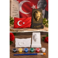 Tılsımdan Sanat Atatürk Büstü ve Bayrak Boyama Seti (2 Taş Obje + 6 Renk Boya + 1 Fırça + Boyama Sertifikası)