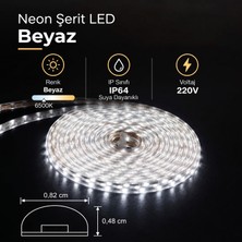 Ema Dükkan 220V Fişli Dış Mekan Şerit LED Beyaz 6500K IP64 Su Geçirmez - Metrede 120 LED Bahçe, Balkon ve Tavan Hortum LED