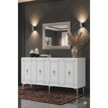 KA1539BS Ottozh Konsol, Tv Sehpası Beyaz - Sılver 150 cm