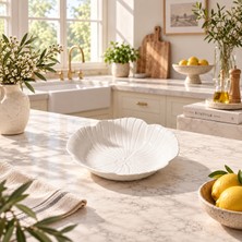 Welcomein Porselen Çukur Tabak 19 cm – Çiçek Formlu Beyaz Salata, Makarna ve Sunum Tabağı