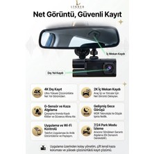 Linber Üç Kameralı Wifi Araç Içi Kayıt Cihazı 1080P Ön Iç Arka Gece Görüşlü Dashcam Tüm Araçlara Uyumlu